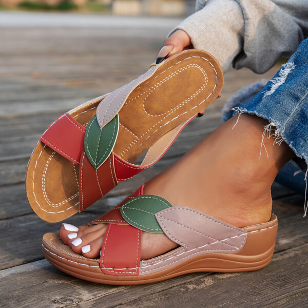 Women's Thick-soled Shoes Cross-strap Color Matching Peep-toe Slippers - Image 6