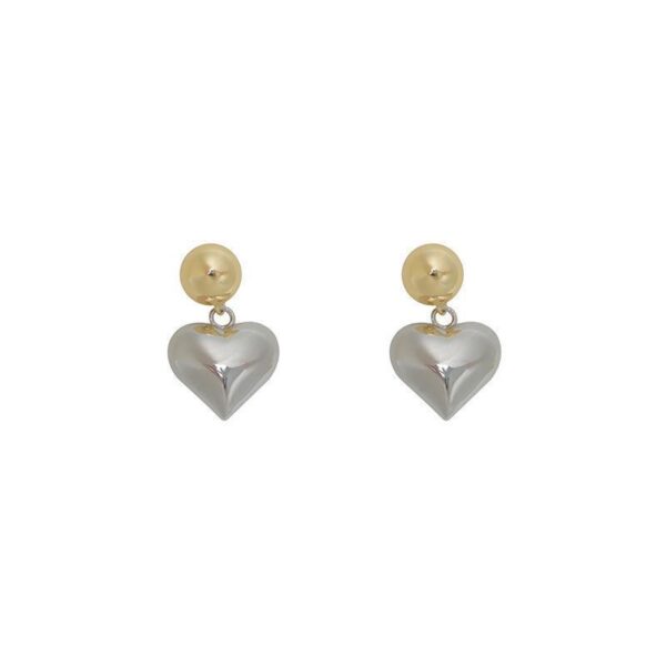 Sterling Silver Needle Sense Three-dimensional Love Contrast Color Ear Studs - Image 5