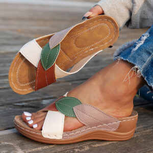 Women's Thick-soled Shoes Cross-strap Color Matching Peep-toe Slippers