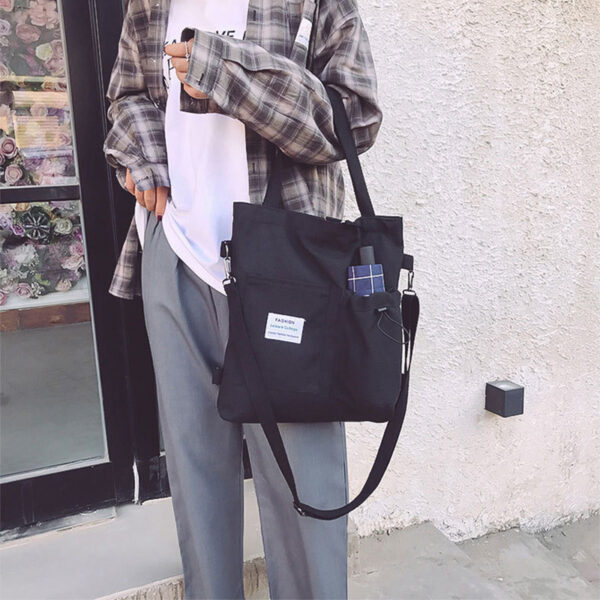 Harajuku Canvas Bags Students Handbag With Pockets Preppy Buckpack Shoulder Bag For Women Shoolbags - Image 4