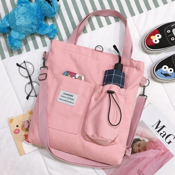 Harajuku Canvas Bags Students Handbag With Pockets Preppy Buckpack Shoulder Bag For Women Shoolbags - Image 7