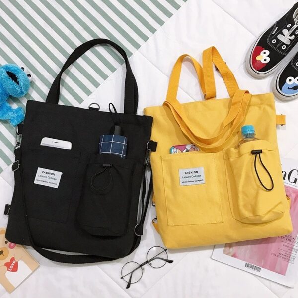 Harajuku Canvas Bags Students Handbag With Pockets Preppy Buckpack Shoulder Bag For Women Shoolbags - Image 5